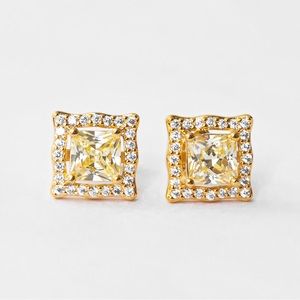 Quiet luxury minimalist square post earrings gold tone & faux diamond Brilliante
